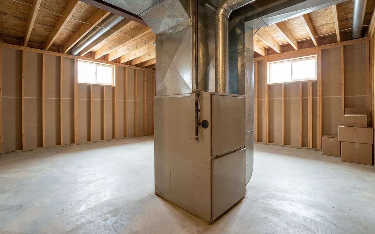 Older residential water heater standing in a garage corner