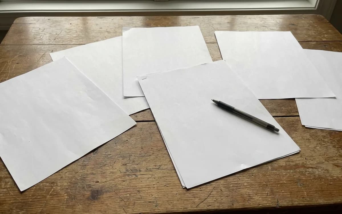 Blank document pages and a pen on a table