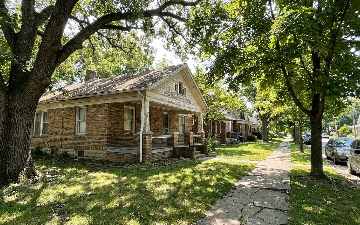 Single-story home with mature trees on an established San Antonio street