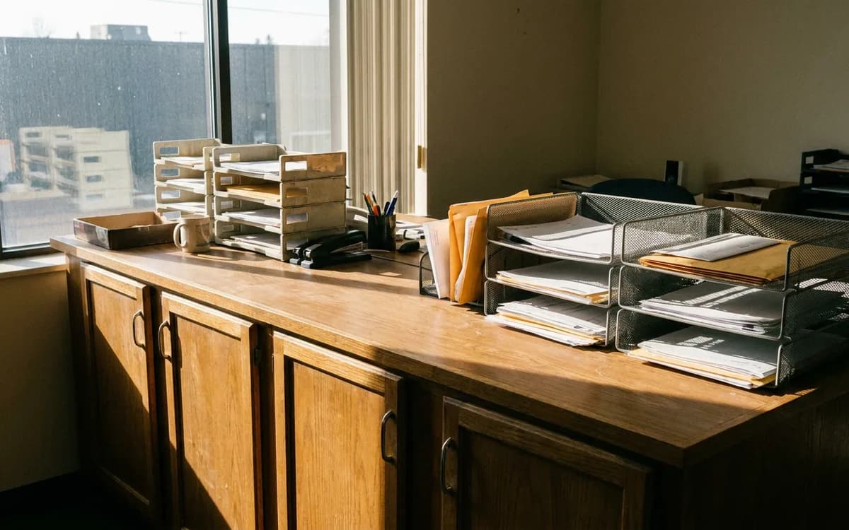 Blank municipal service counter with document trays